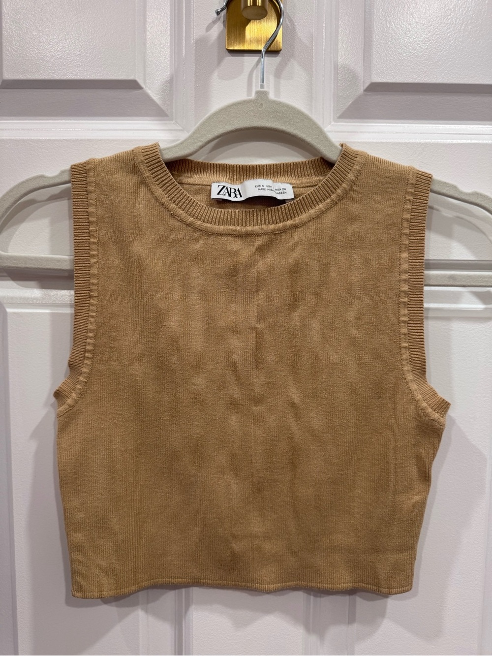 Zara Tan Knit Crewneck Crop